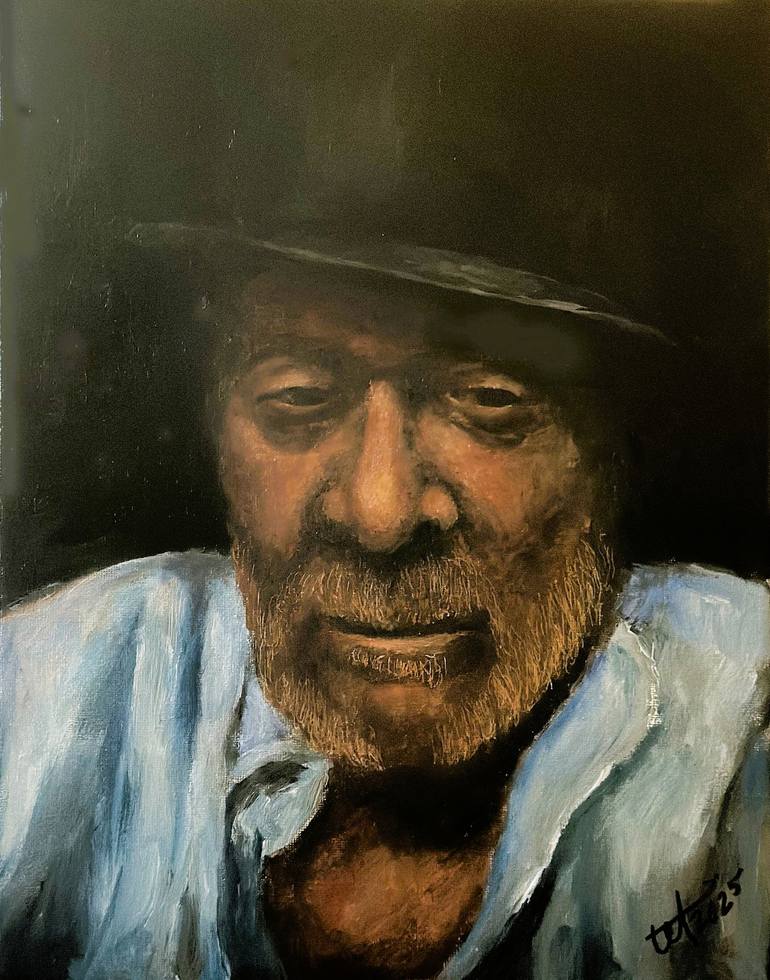 Original Men Painting by Terry Orletsky | Impressionism Art on Canvas | Recollections 6 - Self Portrait with Hat