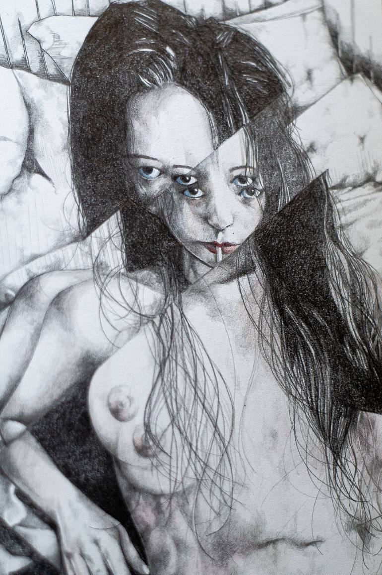 Original Surrealism Nude Drawing by Zoe Lunar