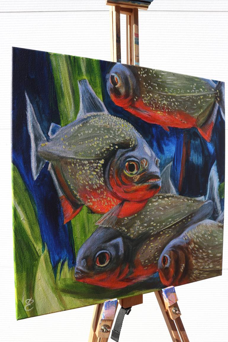 Red Bellied PIRANHA Watercolor Art for the Fishing Lovers and