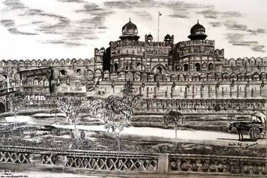 Charcoal Drawing on Paper: Agra Fort thumb