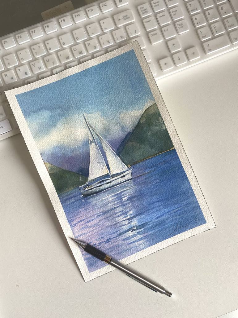 Original Photorealism Yacht Painting by Alena Root