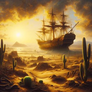 A Ship in a Desert | Oil on Canvas Style Digital Painting thumb