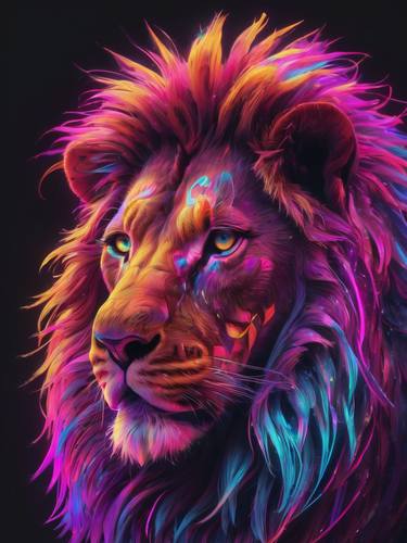 Lion Digital Art in Neon Colors thumb
