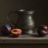 Pewter tankard with plums by Albert Kechyan