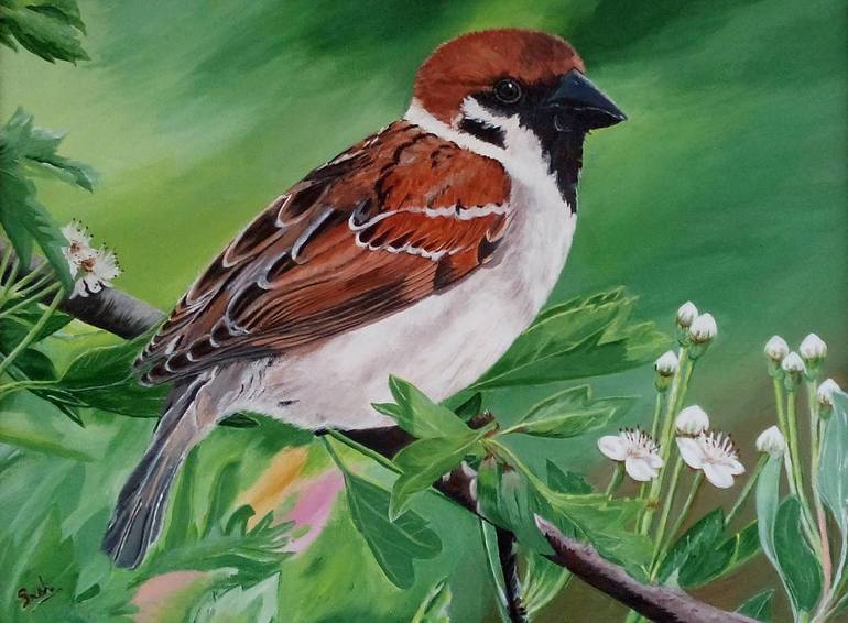 The Sparrow Painting By Sneh Daheriya Saatchi Art