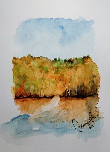 Nature Watercolor Art, Trees and Waters by Moazzambeg Mirza thumb