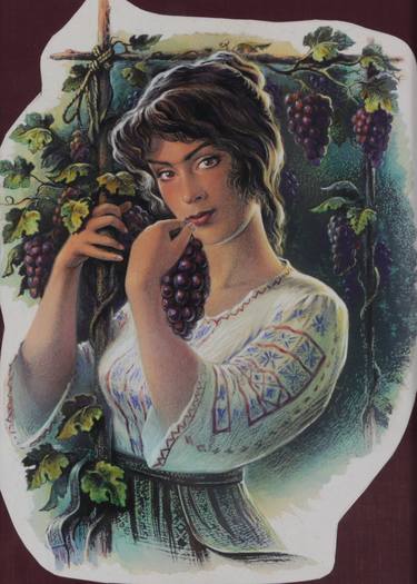 "Brunette women and dark grapes" Saga of wine Woman Realistic Portrait thumb