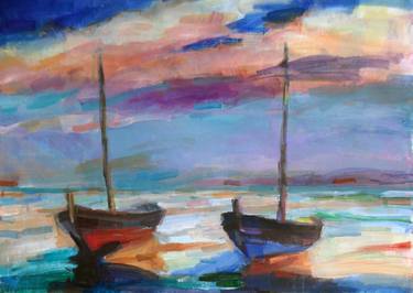 Print of Impressionism Sailboat Paintings by Aleksandar Stankovic