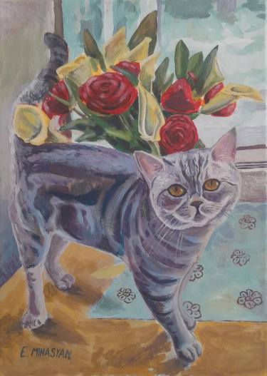 The cat with flowers thumb