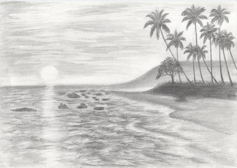 Beach Drawing Black And White - Carinewbi