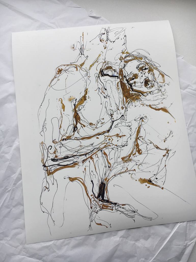 Original print, erotic art, sex, passion art, graphic sketch, man and woman, gift idea, exclusive art Printmaking by Marie Getta Saatchi