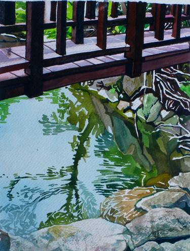 Watercolor Bridge Landscape Painting thumb
