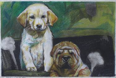 Original Fine Art Dogs Drawings by Huey-Chih Ho