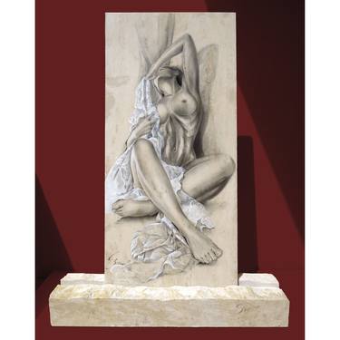 “Marble Tenderness” - Original handmade painting on limestone thumb