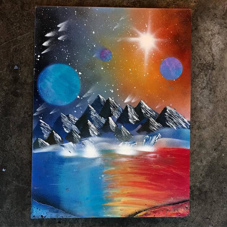 Space Inspired Painting with Mountains on Canvas Painting by vince