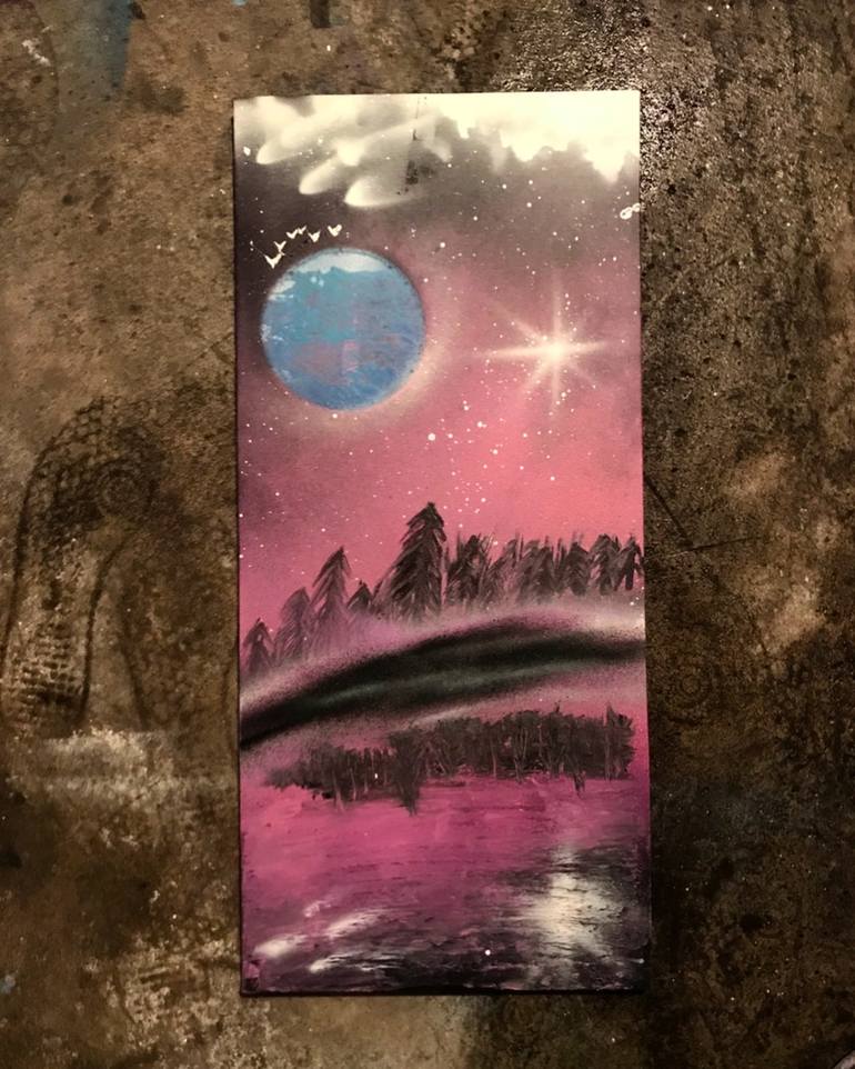 Space Inspired Painting with Mountains on Canvas Painting by vince