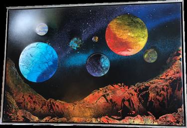 Space Inspired Painting with Mountains Canvas 34x24 thumb