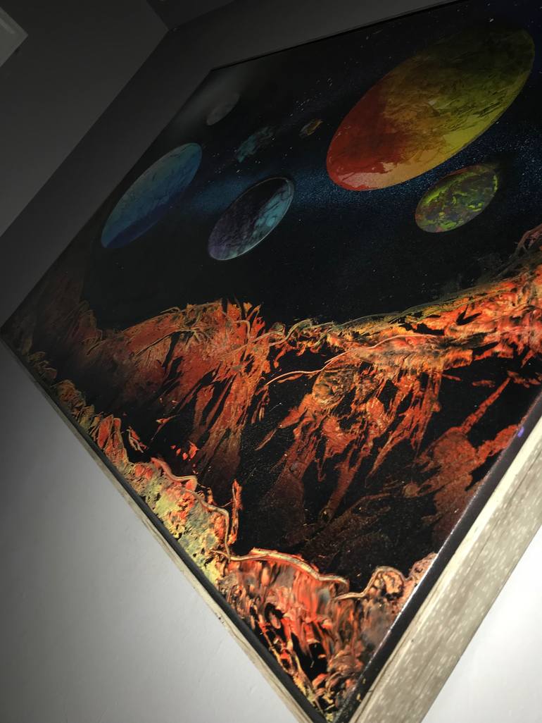 Space Inspired Painting with Mountains on Canvas Painting by vince