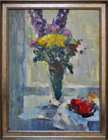 Summer still life with flowers and fruit on the window thumb