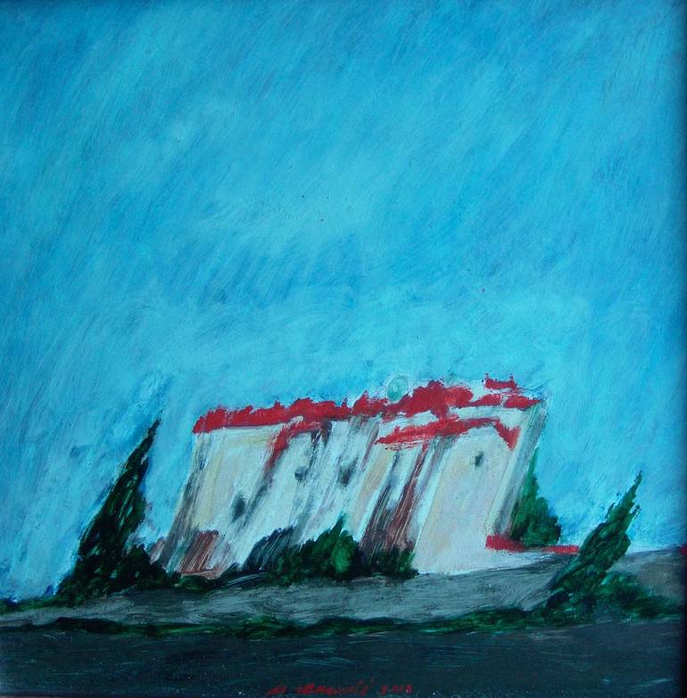 Original Architecture Painting by Milinko Kokovic | Expressionism Art on Wood | Little city block