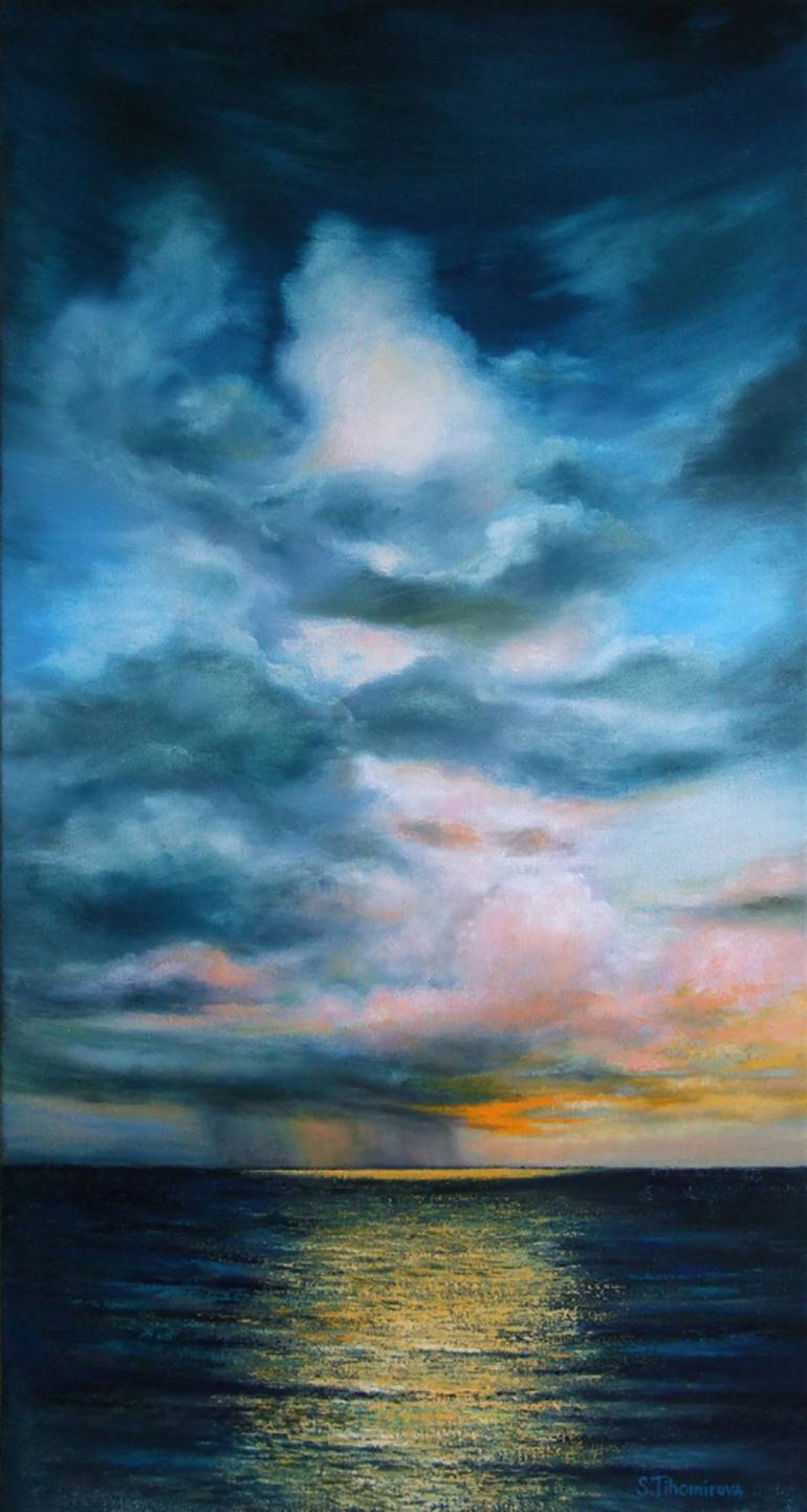 Blue seascape with clouds Painting by Svitlana Tykhomyrova | Saatchi Art