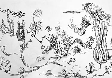 Original Illustration Seascape Drawings by vero lezama