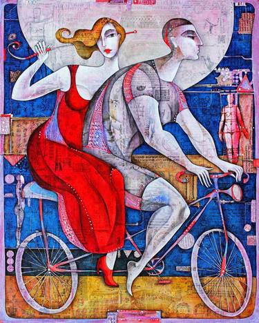 Original Art Deco Bicycle Mixed Media by Wlad Safronow