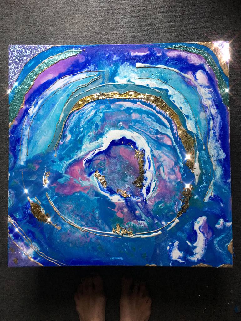 Abstract Acrylic Painting Blue Glitter Sky 