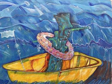 Original Expressionism Boat Painting by Rudolf Kohn