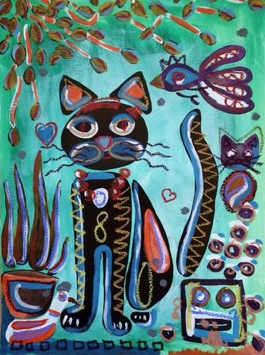 Original Expressionism Cats Paintings by Lukas Pavlisin