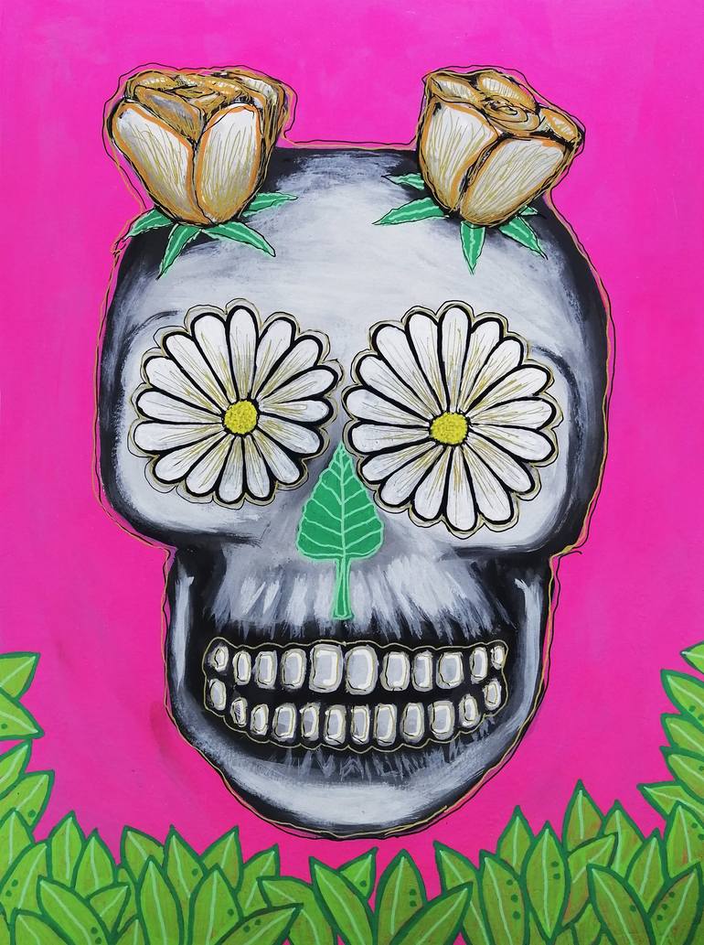 pink skull drawing