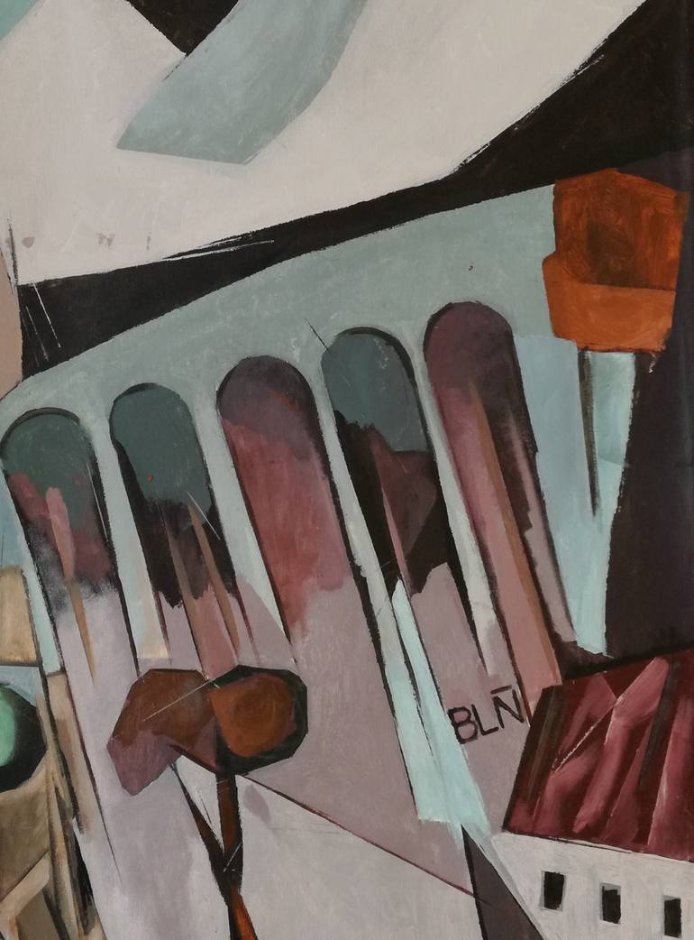 Original Cubism Cities Painting by Juan Fernandez