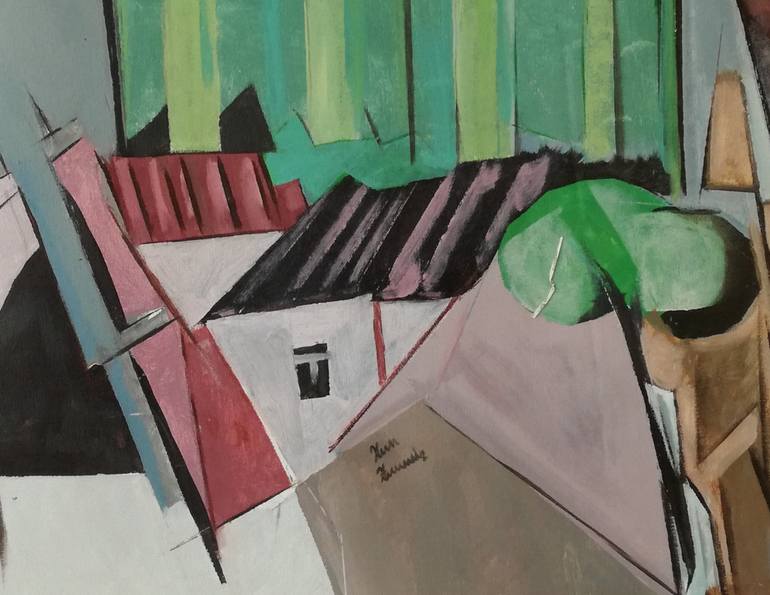 Original Cubism Cities Painting by Juan Fernandez