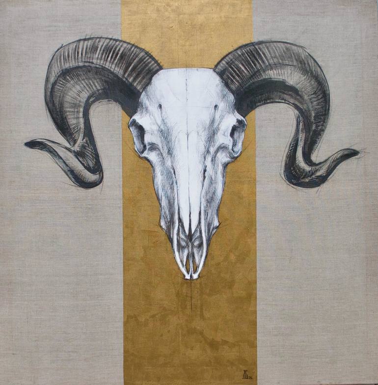 ram, sheep, skull, symmetry, bones, russian art, statics, death, drawing, g...