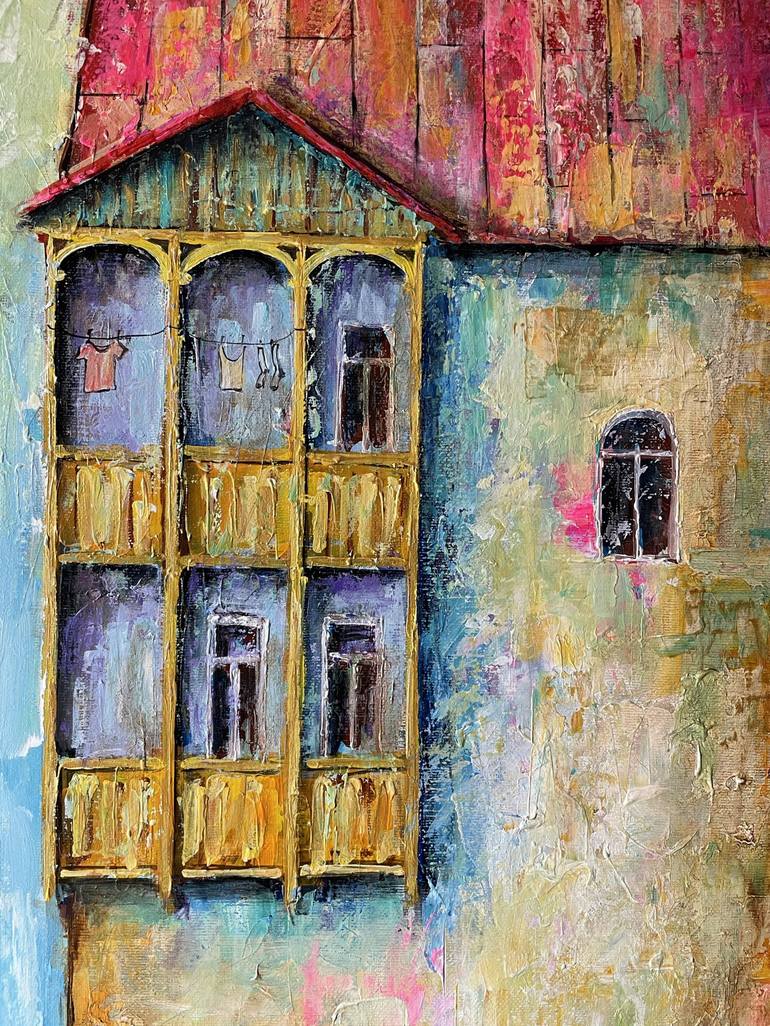 Original Abstract Expressionism Architecture Painting by Nia Giunashvili