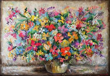 Original Abstract Expressionism Floral Paintings by Nia Giunashvili