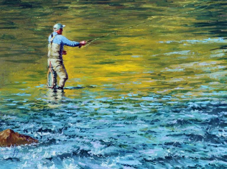 Fly Fisherman In The River Art Print