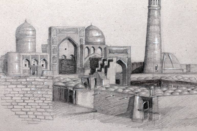 Original Illustration Architecture Drawing by Fotima Sharipova