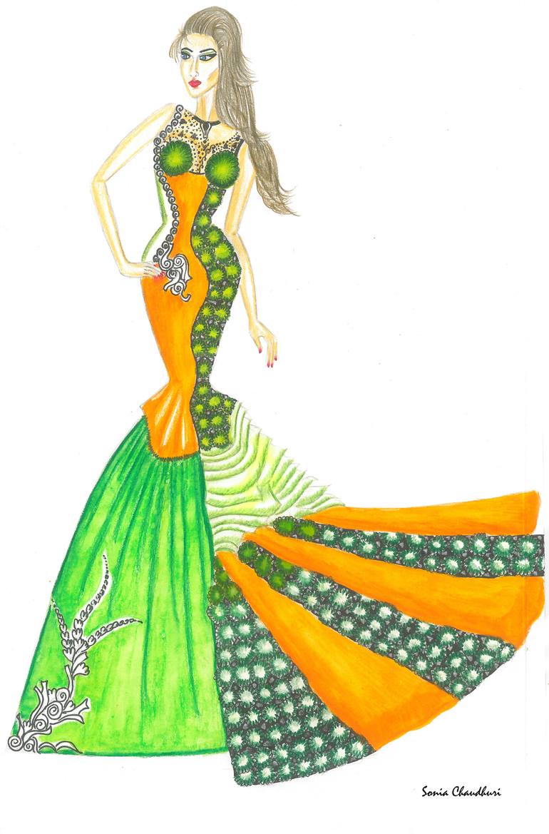 Seashell Inspired Fashion Illustration Drawing By Sonia Chaudhuri
