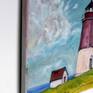 A plein air work made on location. Point Judith Lighthouse by Doug Cosbie. The historic Point Judith Lighthouse property is located on the west side of the entrance to Narragansett Bay, Rhode Island. This painting of the Lighthouse and  out buildings looking East captures the solitude as the summer clouds and mist burn off a calm sea. This work is sold unframed however, there is a photo as an example showing how this would look in a simple wood frame. Oil on stretched canvas Signed and dated 2018