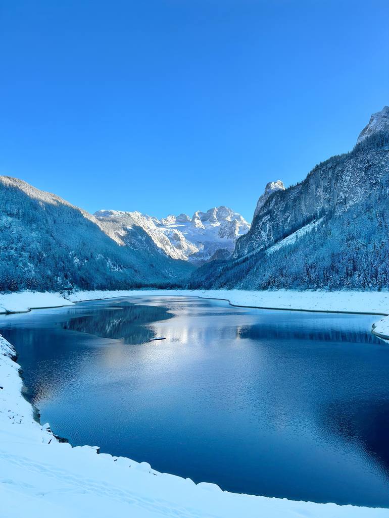 Original Landscape Photography by Walter Weinberg | Photorealism Art on Canvas | Winter Lake in the Alps