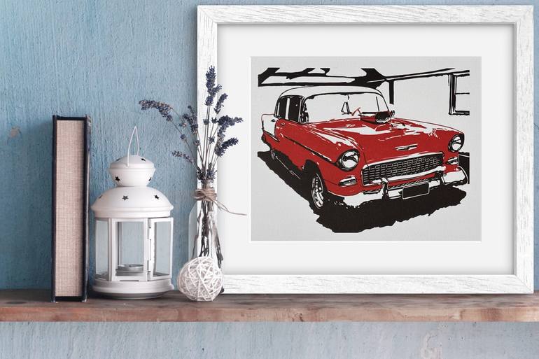 Original Illustration Car Printmaking by Sara Valentino