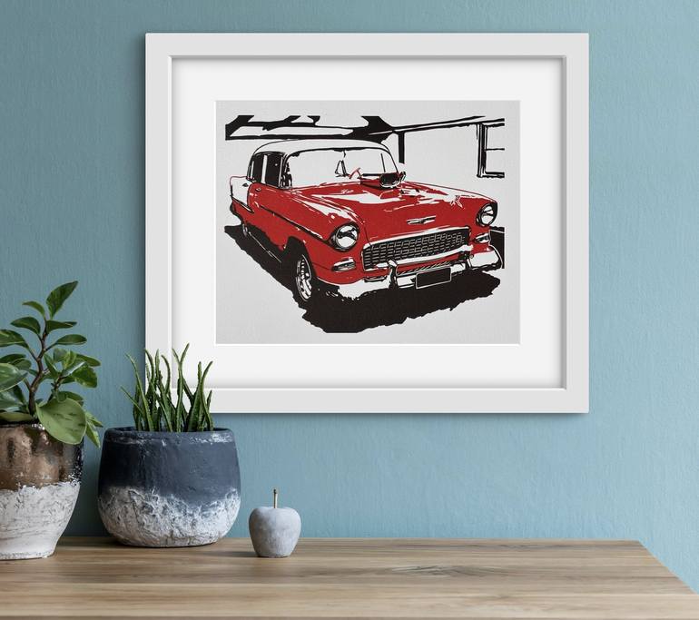 Original Illustration Car Printmaking by Sara Valentino