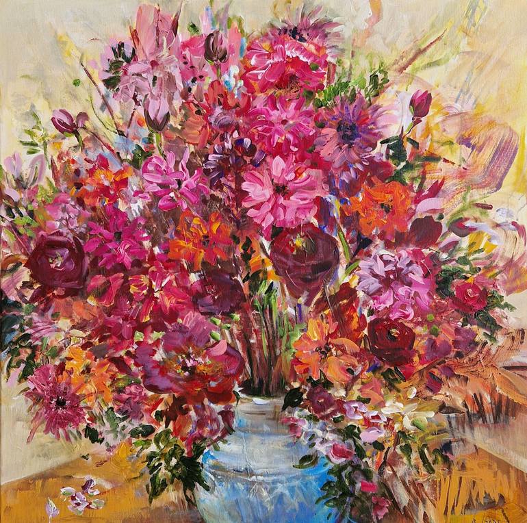 Original Floral Painting by Irina Laube | Abstract Expressionism Art on Canvas | Bouquet of flowers