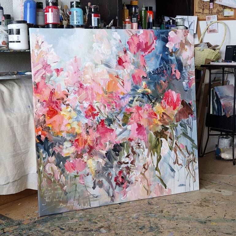 Original Abstract Floral Painting by Irina Laube
