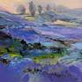 Abstract summer flowers lavender landscape painting, acrylic on canvas, 80x80 cm.
Finished with varnish including UV protection.