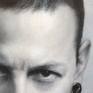 Portrait of Chester Bennington of the world famous band Linkin Park. equipment - airbrush. the style is realism. material - canvas, linen/cotton. The portrait is painted with great love and memory to the musician.