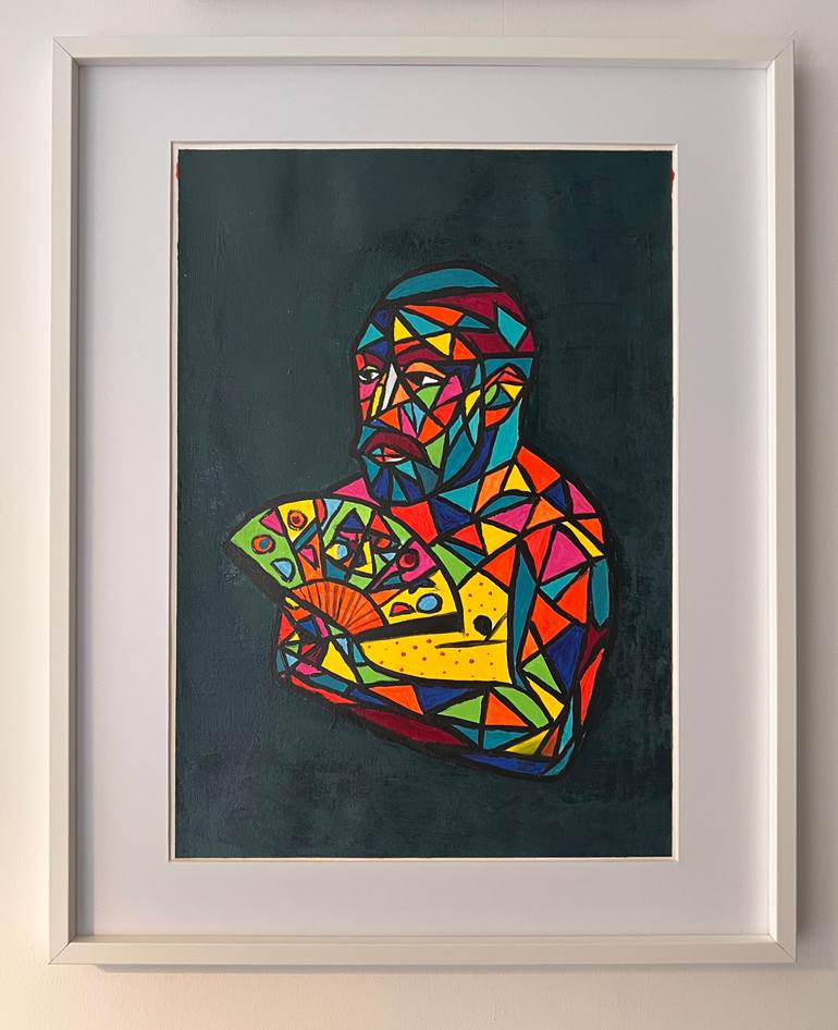 Original Cubism Men Painting by Celia Mourier