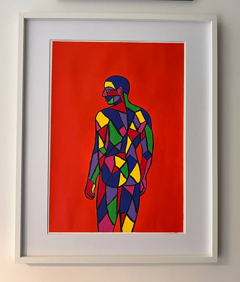 Original Cubism Men Painting by Celia Mourier