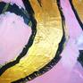 Original painting from collection "BANANA LOVE" 
Abstraction with big golden banana with vivid colours and rich texture beneath it. 
Whit clear message "Love is real"